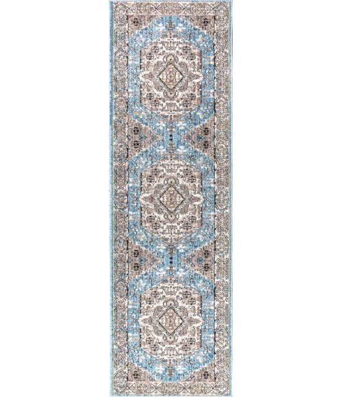 Kesan Vintage Medallion Turquoise/Grey 2 ft. x 8 ft. Runner Rug