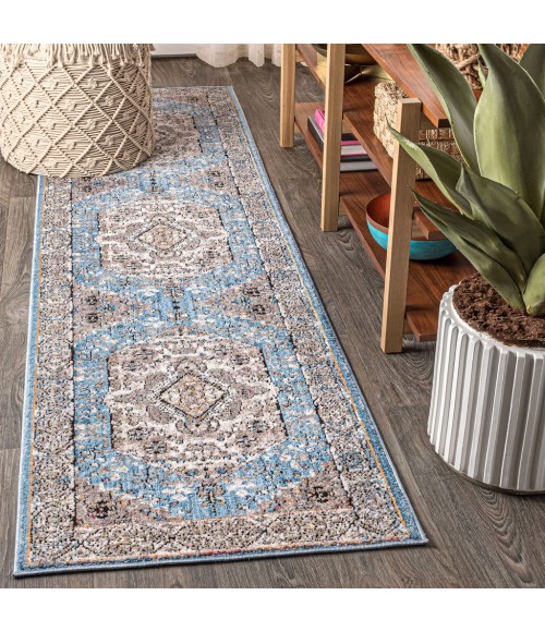Kesan Vintage Medallion Turquoise/Grey 2 ft. x 8 ft. Runner Rug