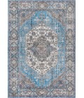 RESTORED VINTAGE Area Rug Kesan Vintage Medallion Turquoise/Grey 8 ft. x 10 ft. Area Rug