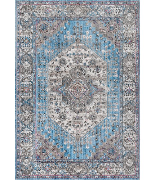 RESTORED VINTAGE Area Rug Kesan Vintage Medallion Turquoise/Grey 8 ft. x 10 ft. Area Rug