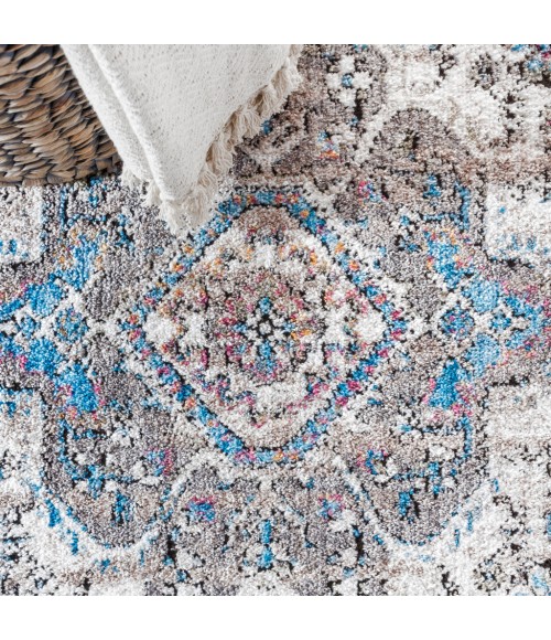 RESTORED VINTAGE Area Rug Kesan Vintage Medallion Turquoise/Grey 8 ft. x 10 ft. Area Rug