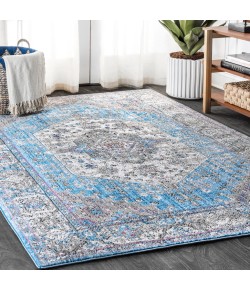 Jonathany Restored Vintage RES106A Turquoise/Grey Area Rug 7 ft. 9 in. X 10 ft. Rectangle