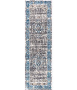 Jonathany Restored Vintage RES109A Peacock Blue/Gray Area Rug 2 ft. 3 in. X 8 ft. Runner