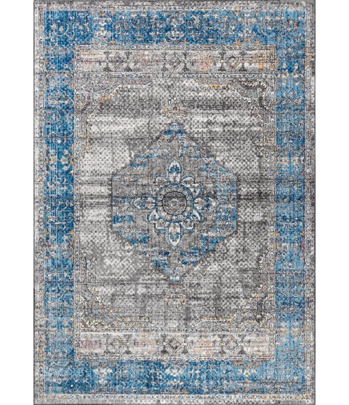 RESTORED VINTAGE Area Rug Anatolia Vintage Medallion Peacock Blue/Gray 8 ft. x 10 ft. Area Rug