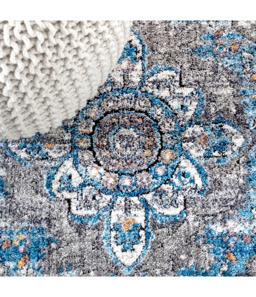 RESTORED VINTAGE Area Rug Anatolia Vintage Medallion Peacock Blue/Gray 8 ft. x 10 ft. Area Rug