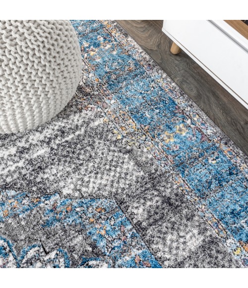 RESTORED VINTAGE Area Rug Anatolia Vintage Medallion Peacock Blue/Gray 8 ft. x 10 ft. Area Rug