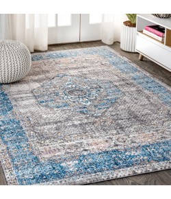 Jonathany Restored Vintage RES109A Peacock Blue/Gray Area Rug 7 ft. 9 in. X 10 ft. Rectangle