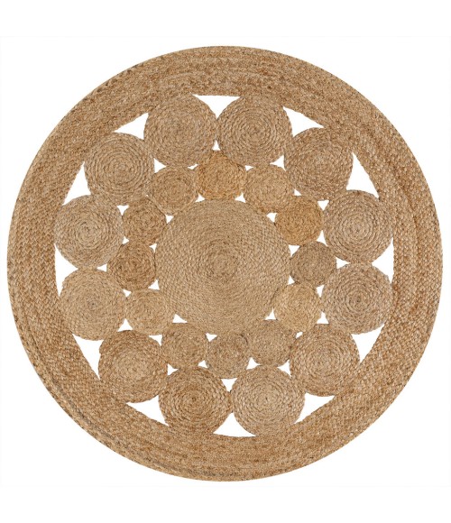 ANSA COLLECTION Area Rug Cassia Round Natural Jute Boho Circle Natural 3' Round Area Rug