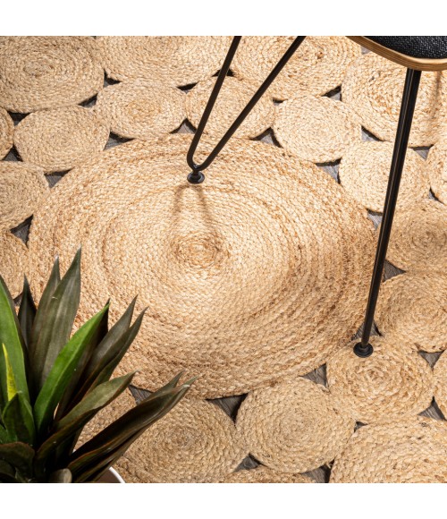 ANSA COLLECTION Area Rug Cassia Round Natural Jute Boho Circle Natural 3' Round Area Rug