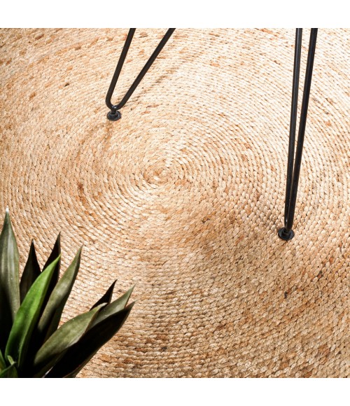 ANSA COLLECTION Area Rug Dahlia Round Natural Jute Boho Circle Natural 3' Round Area Rug