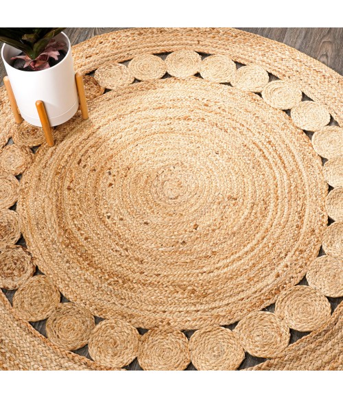 ANSA COLLECTION Area Rug Dahlia Round Natural Jute Boho Circle Natural 3' Round Area Rug
