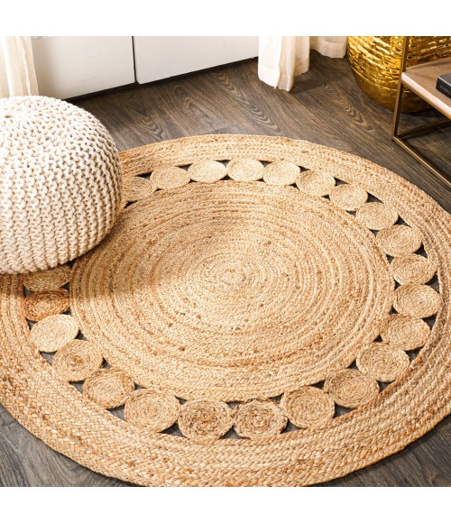 ANSA COLLECTION Area Rug Dahlia Round Natural Jute Boho Circle Natural 3' Round Area Rug
