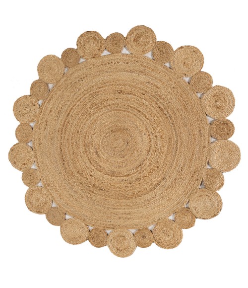 ANSA COLLECTION Area Rug Eden Round Natural Jute hippie Circle Natural 7' Round Area Rug