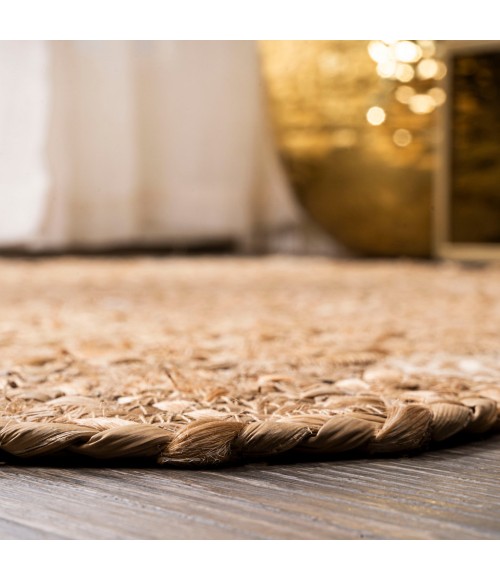 ANSA COLLECTION Area Rug Eden Round Natural Jute hippie Circle Natural 7' Round Area Rug