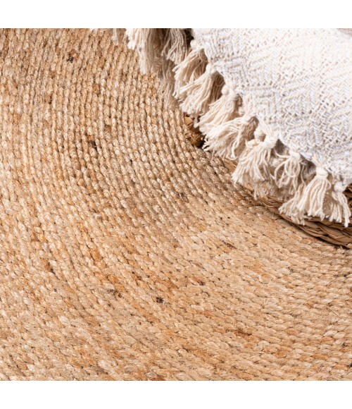 ANSA COLLECTION Area Rug Soleil Round Natural Jute Braided Circle Natural 3' Round Area Rug
