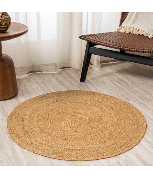 ANSA COLLECTION Area Rug Soleil Round Natural Jute Braided Circle Natural 3' Round Area Rug
