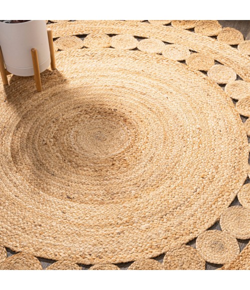 ANSA COLLECTION Area Rug Bodhi Round Natural Jute hippie Circle Natural 3' Round Area Rug