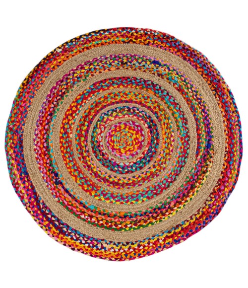 ANSA COLLECTION Area Rug Isla Round Boho Braided Rag & Jute Multi/Natural 7' Round Area Rug