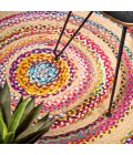 ANSA COLLECTION Area Rug Isla Round Boho Braided Rag & Jute Multi/Natural 7' Round Area Rug