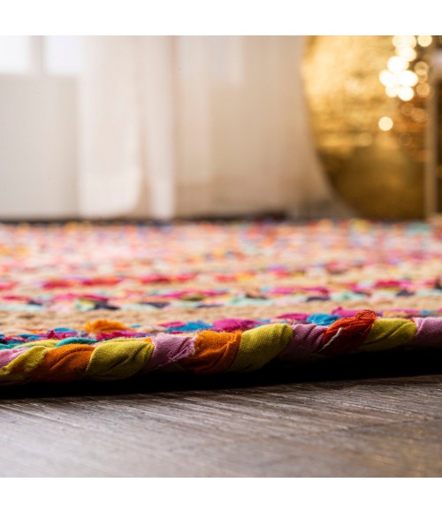 ANSA COLLECTION Area Rug Isla Round Boho Braided Rag & Jute Multi/Natural 7' Round Area Rug