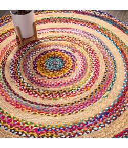 Jonathany Ansa Collection RNF105A Multi/Natural Area Rug 3 ft. X 3 ft. Round