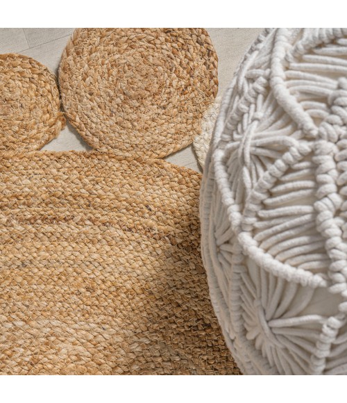 Ayana Two-Tone Jute Hippy Circle Natural/Cream 5' Round Area Rug