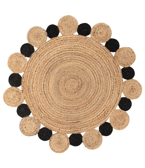 ANSA COLLECTION Area Rug Ayana Two-Tone Jute Hippy Circle Natural/Black 6' Round Area Rug