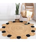 ANSA COLLECTION Area Rug Ayana Two-Tone Jute Hippy Circle Natural/Black 6' Round Area Rug