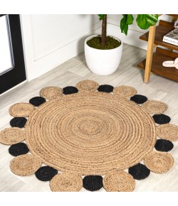 Jonathany Ansa Collection RNF108A Natural/Black Area Rug 5 ft. 1 in. X 5 ft. 1 in. Round