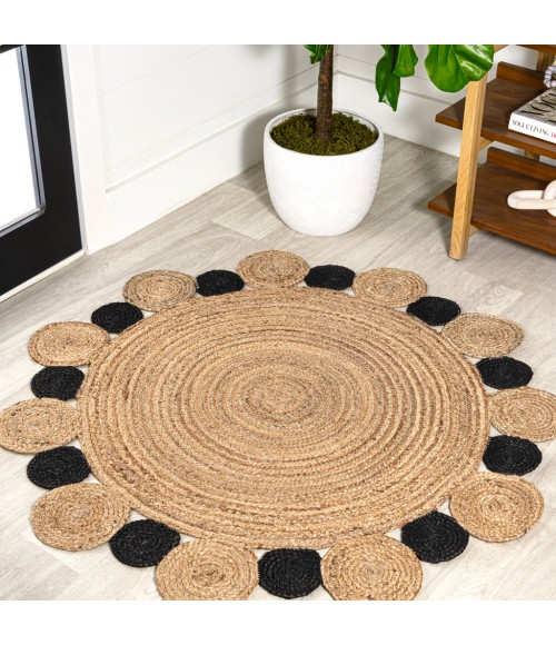 ANSA COLLECTION Area Rug Ayana Two-Tone Jute Hippy Circle Natural/Black 6' Round Area Rug