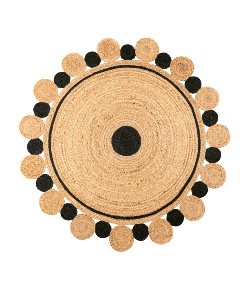 ANSA COLLECTION Area Rug Aurora Two-Tone Jute Hippy Circle Medallion Black/Natural 5' Round Area Rug
