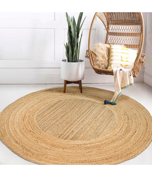 ANSA COLLECTION Area Rug Harmony Boho Jute Circle Natural 5' Round Area Rug