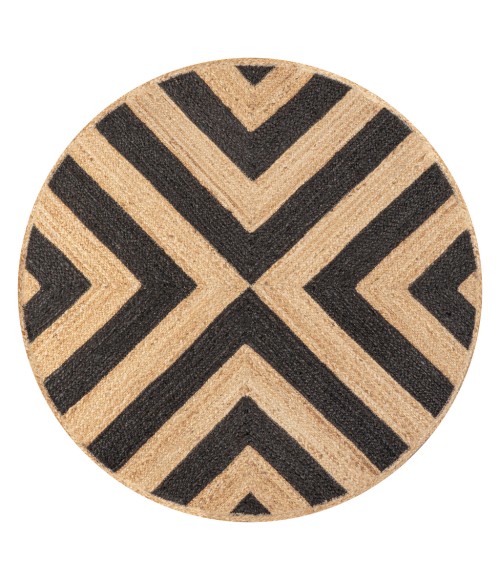 ANSA COLLECTION Area Rug Piper Two-Tone Chevron Round Jute Black/Natural 5' Round Area Rug