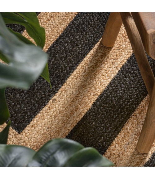 ANSA COLLECTION Area Rug Piper Two-Tone Chevron Round Jute Black/Natural 5' Round Area Rug