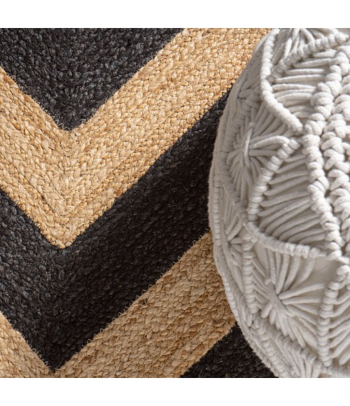 ANSA COLLECTION Area Rug Piper Two-Tone Chevron Round Jute Black/Natural 5' Round Area Rug