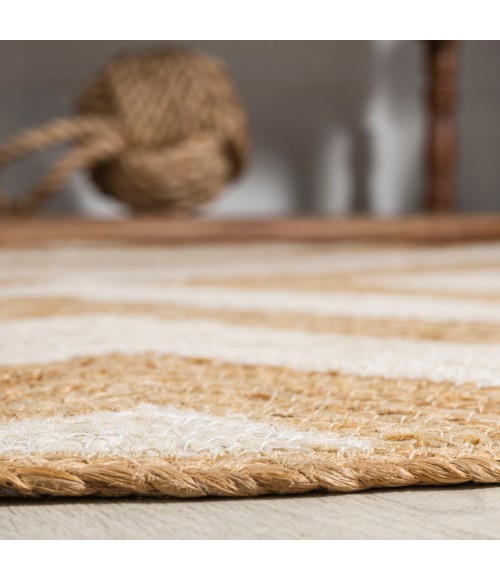 Piper Two-Tone Chevron Round Jute Cream/Natural 5' Round Area Rug