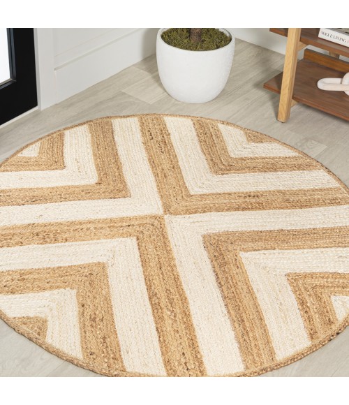 Piper Two-Tone Chevron Round Jute Cream/Natural 5' Round Area Rug