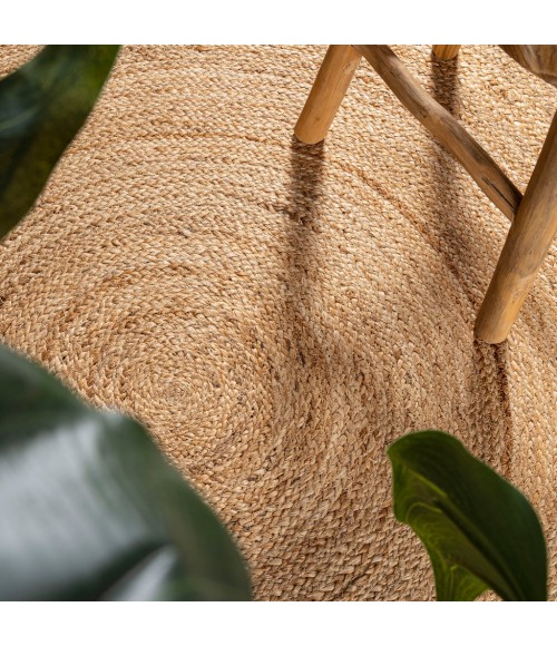 ANSA COLLECTION Area Rug Petal Boho Jute Scalloped Circle Natural 5' Round Area Rug