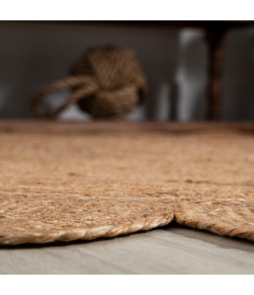 ANSA COLLECTION Area Rug Petal Boho Jute Scalloped Circle Natural 5' Round Area Rug