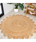 ANSA COLLECTION Area Rug Petal Boho Jute Scalloped Circle Natural 5' Round Area Rug