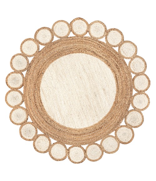ANSA COLLECTION Area Rug Skye Two-Tone Jute Circle Border Cream/Natural 6' Round Area Rug