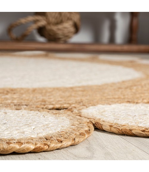 ANSA COLLECTION Area Rug Skye Two-Tone Jute Circle Border Cream/Natural 6' Round Area Rug