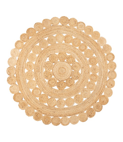 ANSA COLLECTION Area Rug Daisy Hippy Jute Medallion Circle Natural 5' Round Area Rug