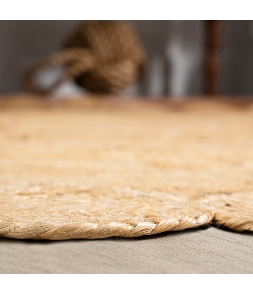 ANSA COLLECTION Area Rug Daisy Hippy Jute Medallion Circle Natural 5' Round Area Rug