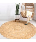 ANSA COLLECTION Area Rug Daisy Hippy Jute Medallion Circle Natural 5' Round Area Rug
