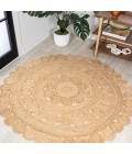 ANSA COLLECTION Area Rug Daisy Hippy Jute Medallion Circle Natural 5' Round Area Rug