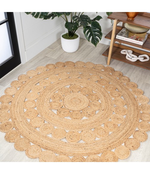 ANSA COLLECTION Area Rug Daisy Hippy Jute Medallion Circle Natural 5' Round Area Rug