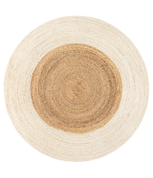 Oceana Two-Tone Boho Jute Circle Cream/Natural 5' Round Area Rug