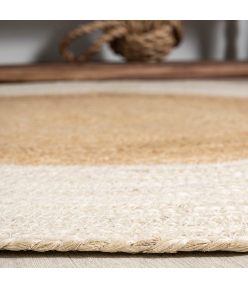 Oceana Two-Tone Boho Jute Circle Cream/Natural 5' Round Area Rug