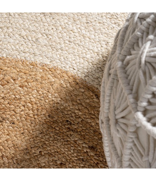 Oceana Two-Tone Boho Jute Circle Cream/Natural 5' Round Area Rug